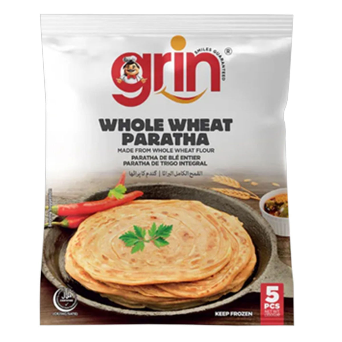 Grin Whole Wheat Paratha 5 Piece 350g Pack