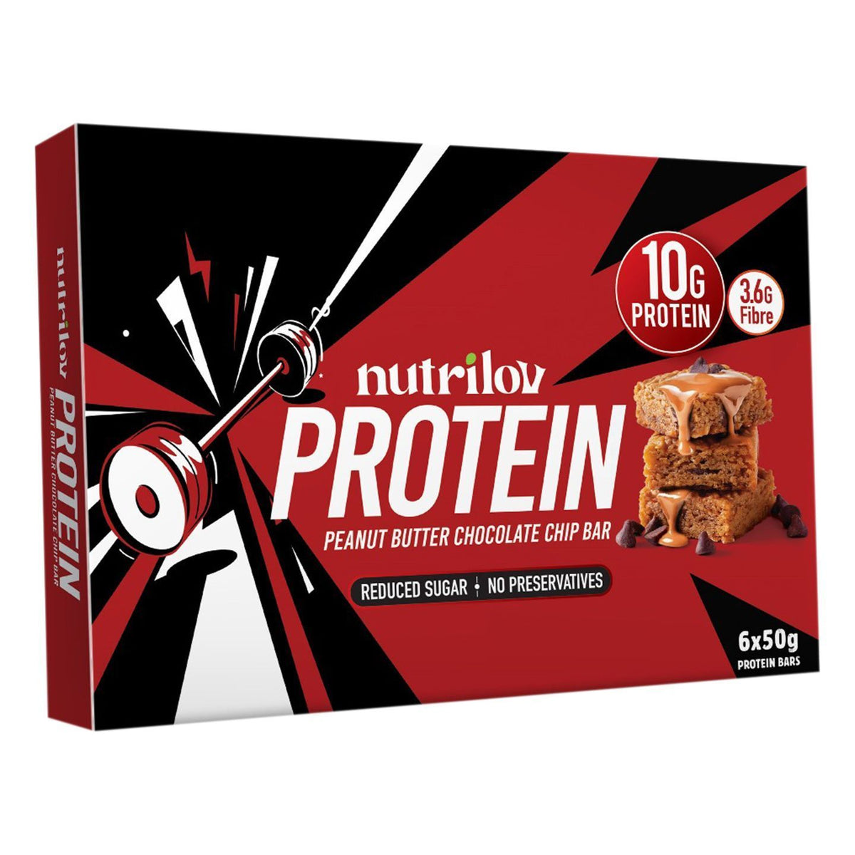 Nutrilov Protein Peanut Butter Chocolate Chip Bar (10g Protein) 6 x 50g