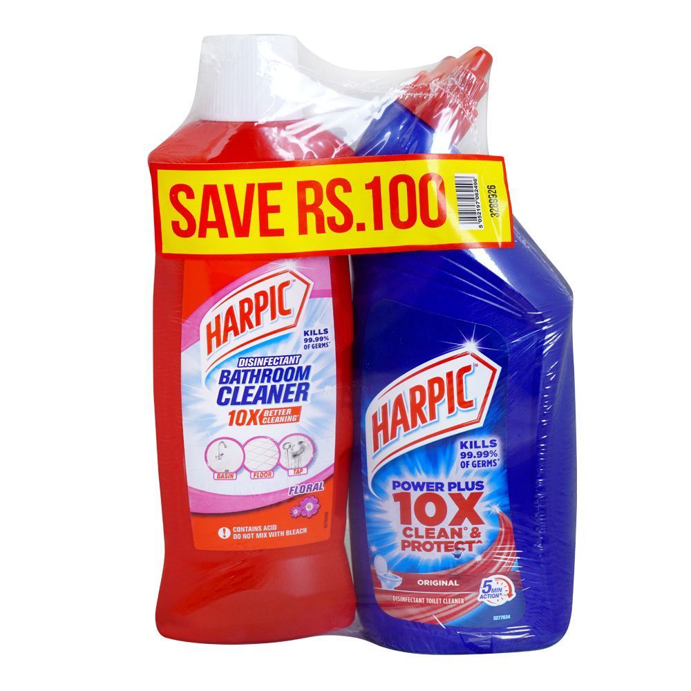 Harpic (Power Plus Original 700ml + Bathroom Cleaner Floral 450ml) 1 Set