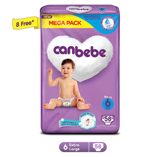 Canbebe Baby Diapers Extra Large Size 6 (16Kg +) 58 Piece Pack