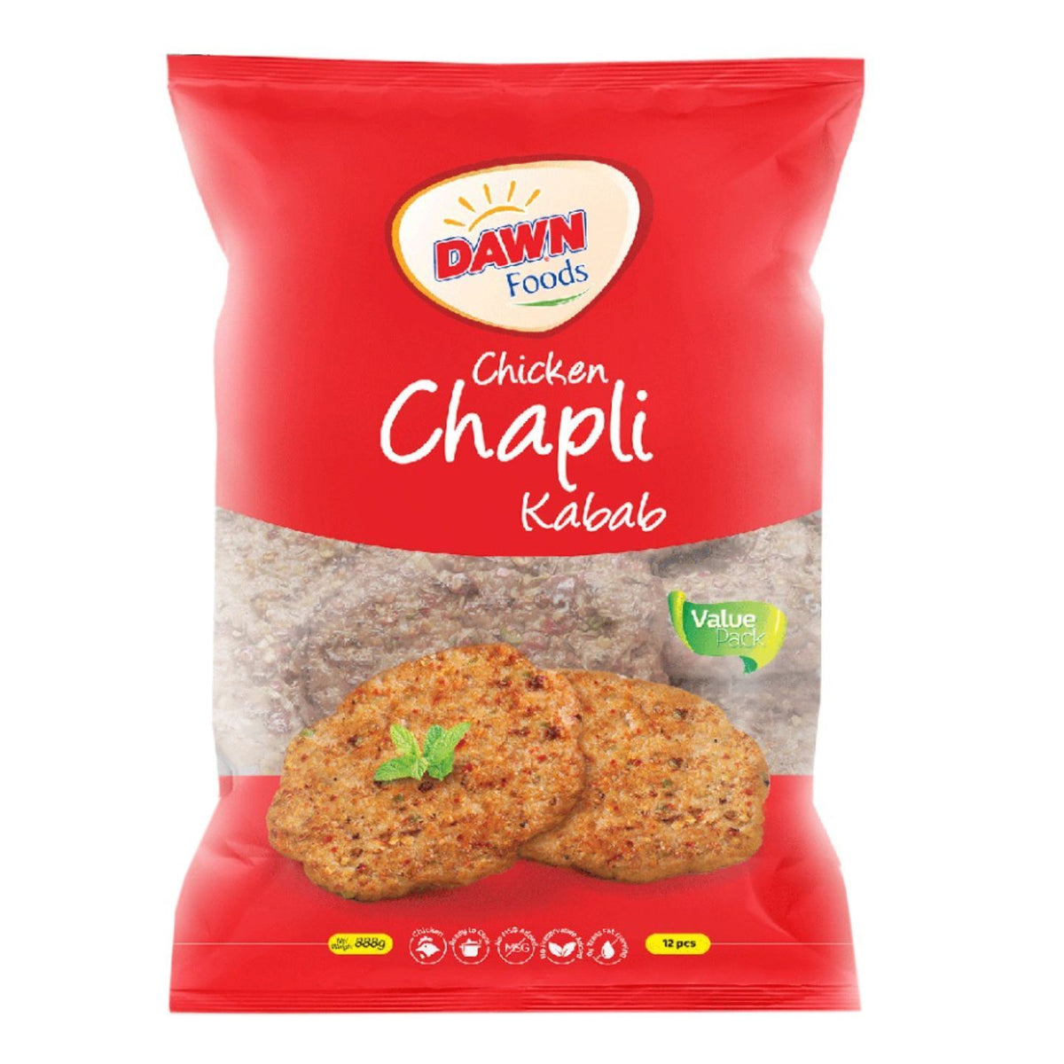 Dawn Foods Chicken Chapli Kabab Economy Pack (12 Pieces) 888g