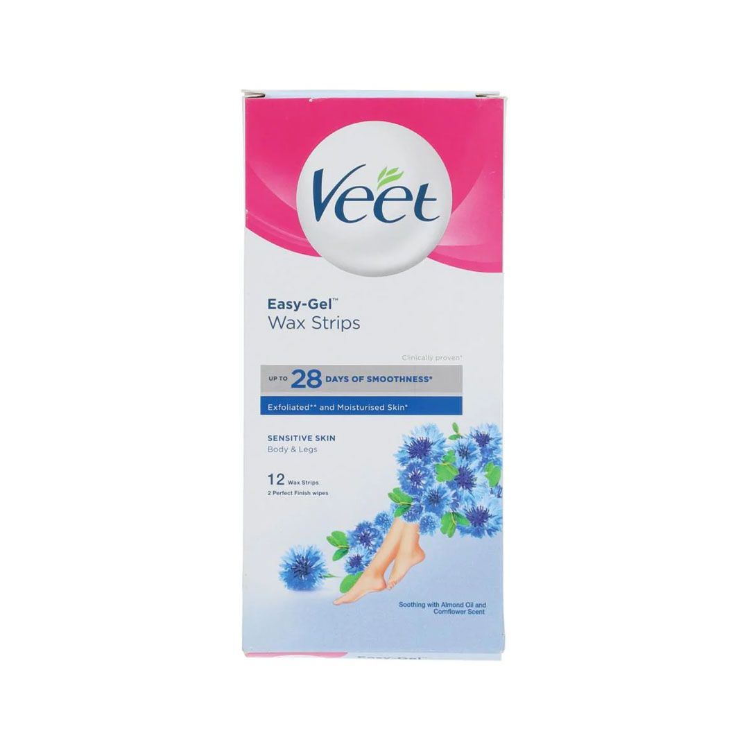 Veet Easy-gel Almond Oil and Cornflower Sensitive Skin Wax Strips 12 Pieces