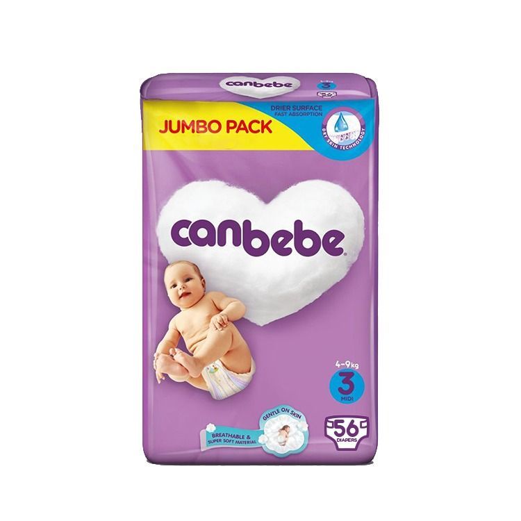 Canbebe Baby Diaper Midi Size 3 (4-9Kg) 56 Piece Pack