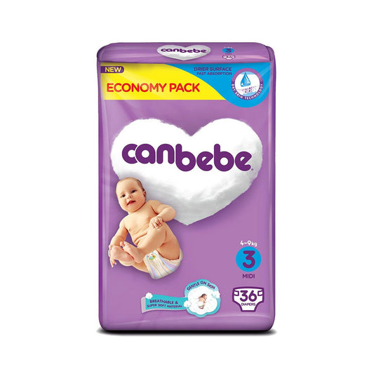 Canbebe Baby Diapers Midi Size 3 (4 - 9Kg) 36 Piece Pack