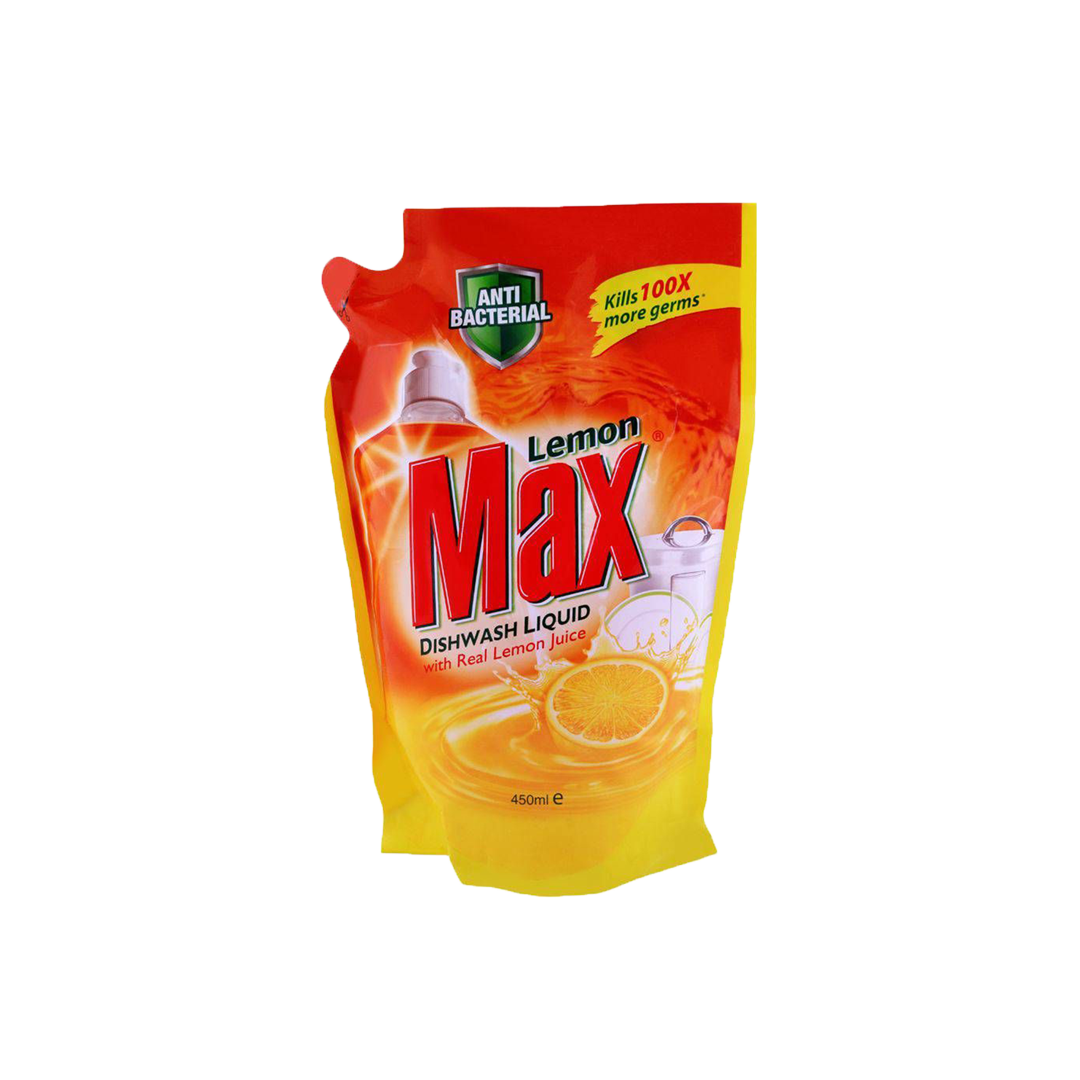 Lemon Max Dishwash Liquid Antibacterial Pouch 540ml