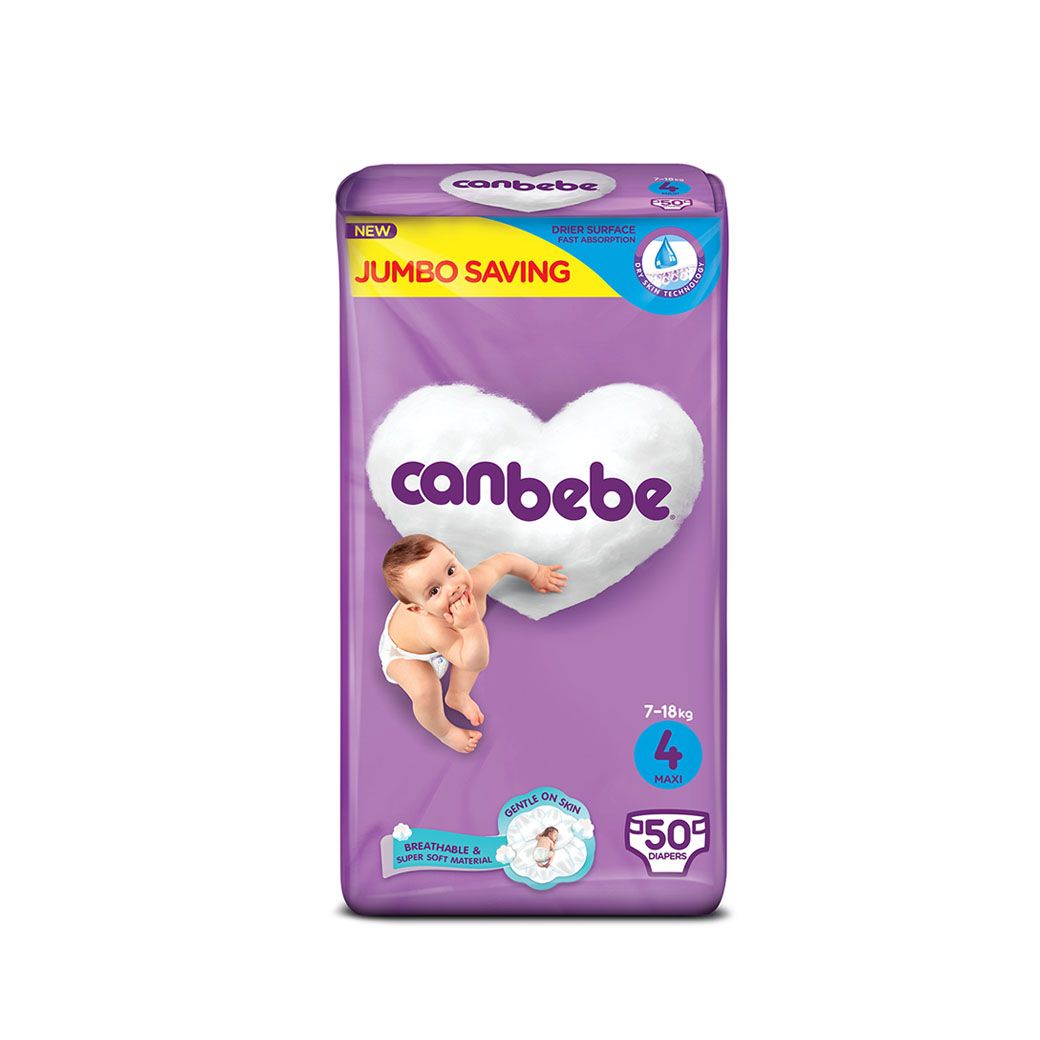 Canbebe Baby Diaper Maxi Size 4 (7-18Kg) 50 Piece Pack