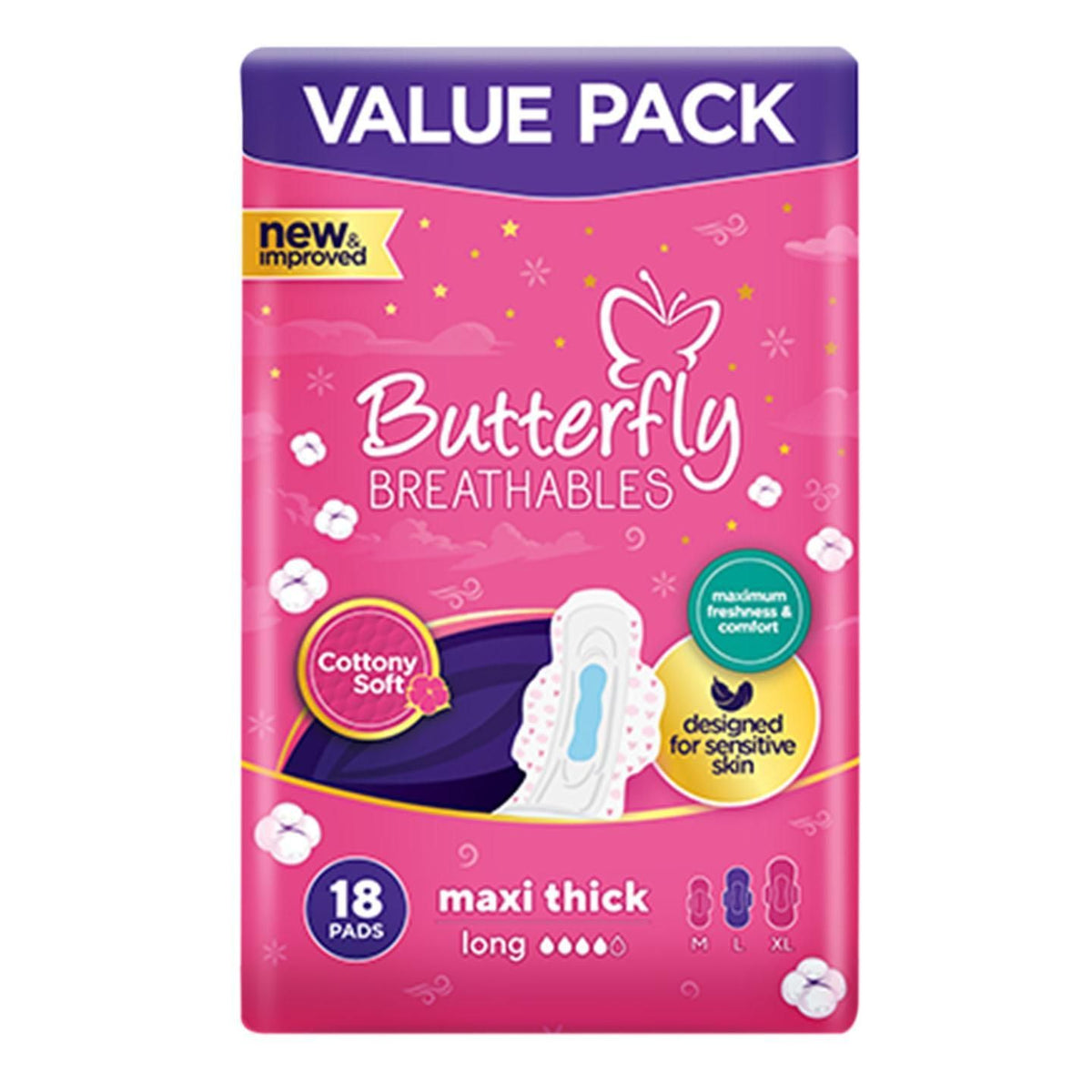 Butterfly Maxi Thick Cottony Long Pads 18 Piece Pack