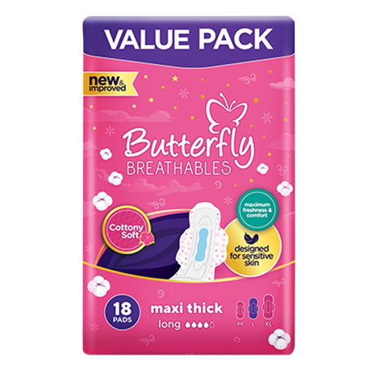 Butterfly Maxi Thick Cottony Long Pads 18 Piece Pack