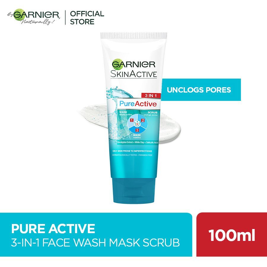 Garnier Skin Active Face Wash Scrub & Mask Pure Active 3 in 1 100ml
