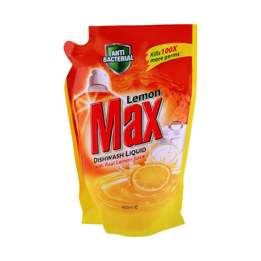 Lemon Max Dishwash Antibacterial Liquid Pouch 450ml