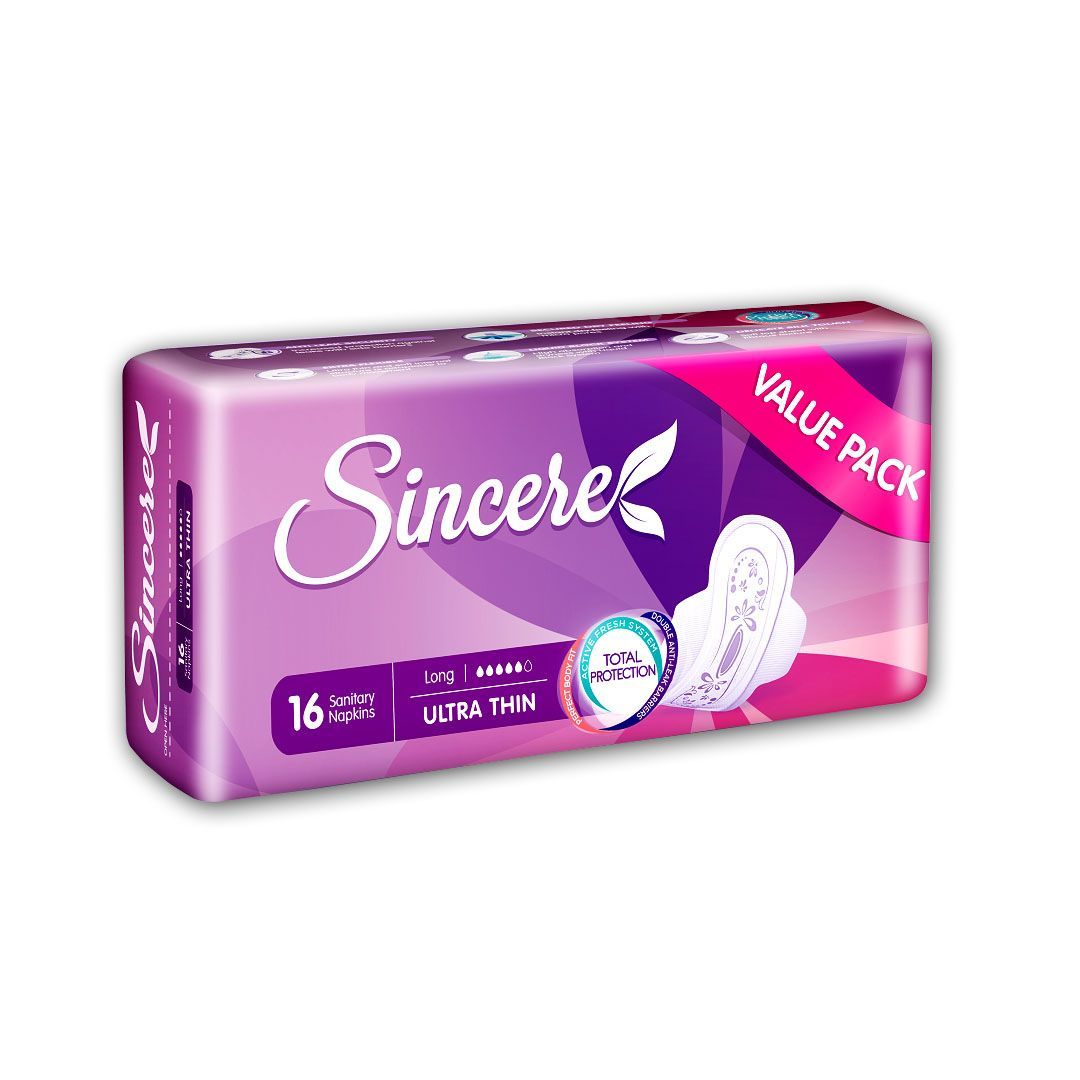 Sincere Sanitary Pads Ultra Thin Long Value Pack 16 Piece Pack