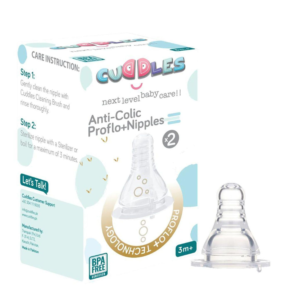 Cuddles Anti-colic Proflo + Nipples Pack (1 Month) 2 Pieces